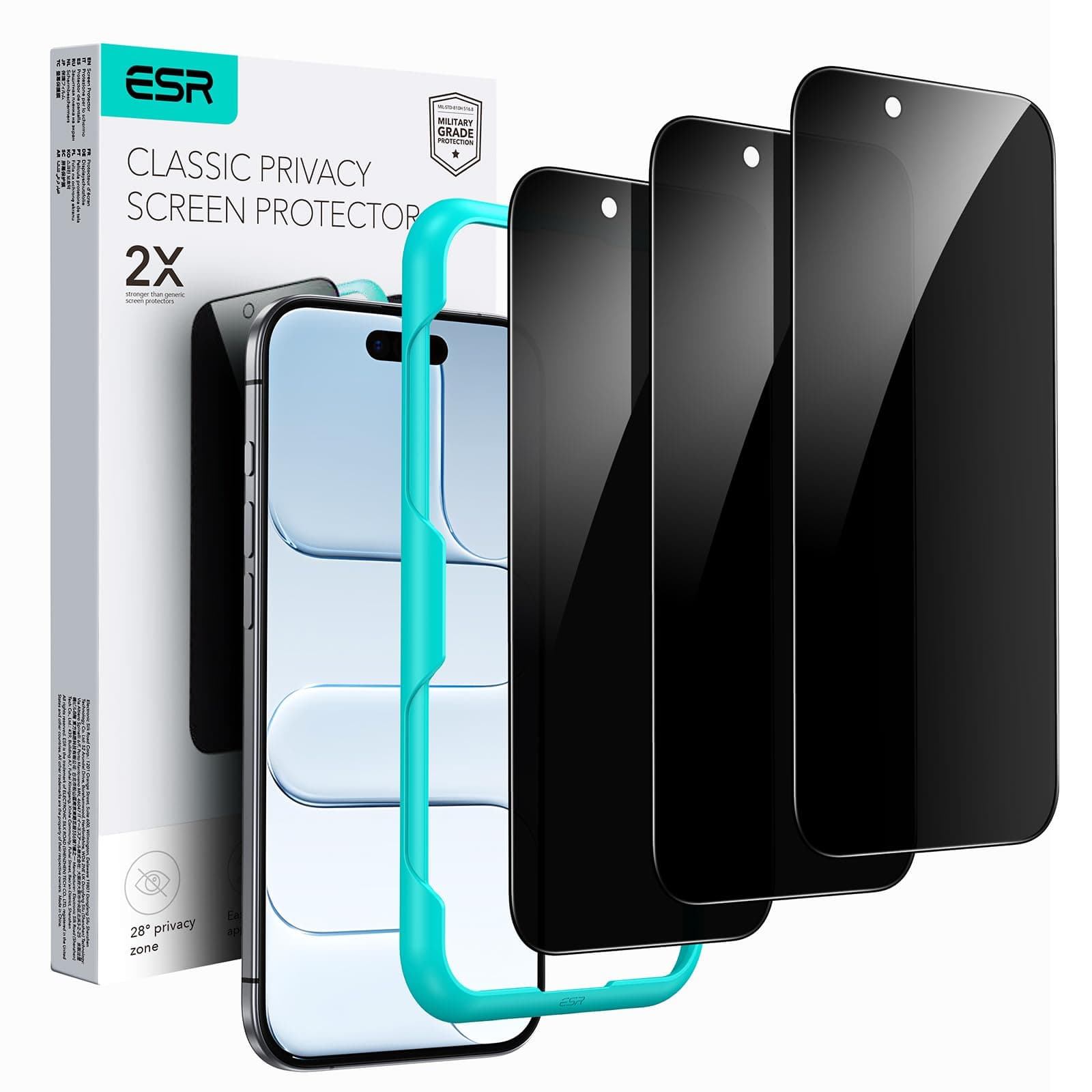 ESR 3 Pack for iPhone 15 Pro Max Privacy Screen Protector, Anti-spy Tempered-Glass Privacy Screen Protector, Micro-curved Edges, Case Friendly