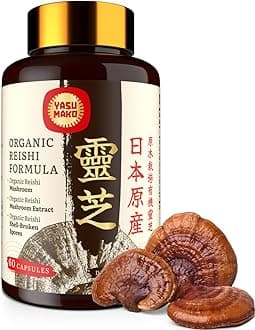 Japanese Reishi Mushroom Supplement 800mg with Reishi Mushroom Extract 500mg & Shell-Broken Spores 200mg,Organic Mushroom Capsules for Immune System - Real Fruiting Body (Pack of 1)