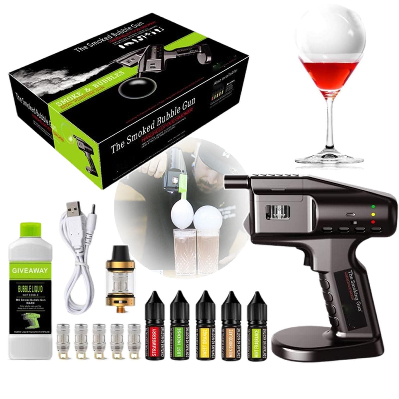 Handheld Bubble Gun, Cocktail Smoke Generator Tool, No Open Flame Required for Classy Smoked Food, Drinks, and Meat