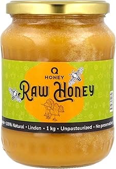 Pure Raw Linden Flower Honey, Unpasteurised and Natural, Directly from The Hive 1 kg, Unfiltered and Unheated - A Light, Soft Floral Honey with a Delicate Taste