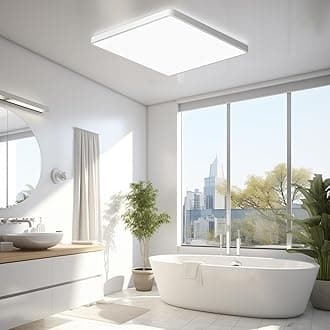 MLOQI Bathroom Lights Ceiling Square LED Ceiling Light Super Thin, 36W 5000K Daylight White IP44 Waterproof Lighting Fixture for Office Kitchen Hallway Living Room(White Edge)