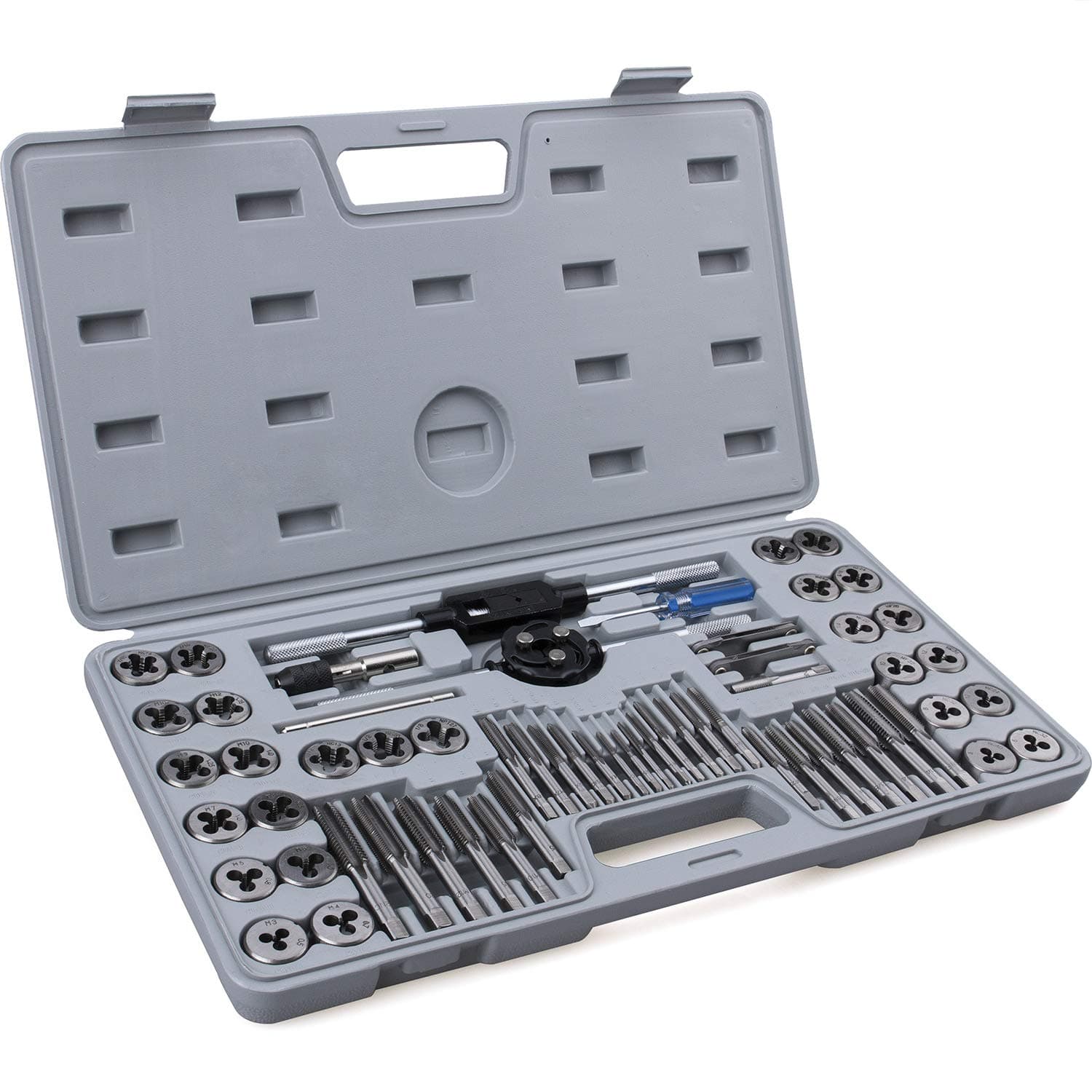 60-Piece Master Tap and Die Set - Include Both SAE Inch and Metric Sizes, Coarse and Fine Threads | Essential Threading and Rethreading Tool Kit with Complete Accessories and Storage Case 141