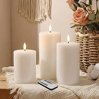 Eywamage White Flat Top Flameless Pillar Candles with Remote, Flickering Real Wax LED Battery Candles Φ 3" H 4" 5" 6"