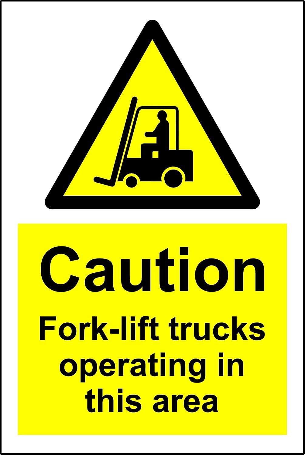 Warning Caution fork-lift trucks operating in this area safety sign - 1.2mm rigid plastic 300mm x 200mm