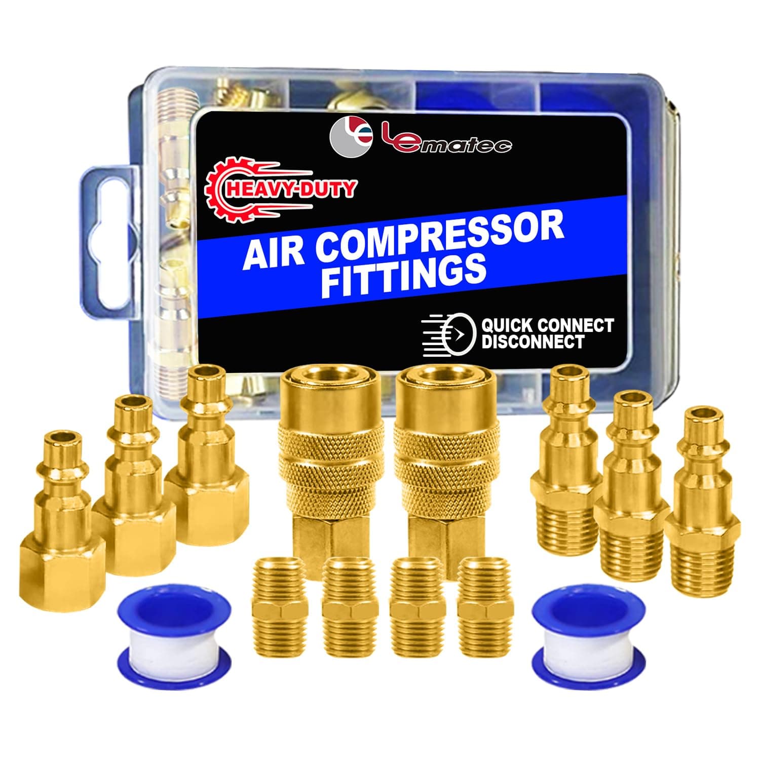 LE LEMATEC Air Tool Fitting 1/4" NPT Air Compressor Quick Connect Air Fitting 15 Piece Set