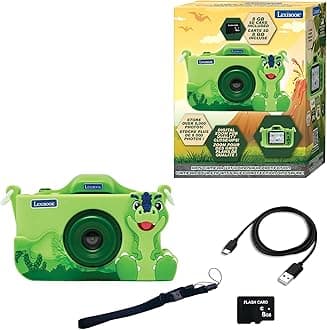 Lexibook, Dinosaur, 4-in-1 Camera for Kids with Protection, Photo, Video, MP3, and Games Functions, 15 Frames to Customize Your Photos, 8 GB Memory Card Included, DJ078DINO