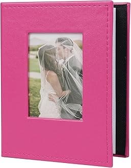 RECUTMS Photo Album 4x6 100 Pockets Leather Cover with Front Window Holds 100 Vertical Picture Book for Wedding Family Baby(Pink)