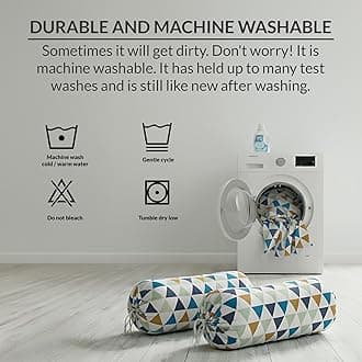 HOMEMONDE Cotton Bolster Cover 16 x 32 Inches - Set of 2 Soft Round Pillow Cover with Triangle Print for Decoration, Multicolor (80 x 40 CM)