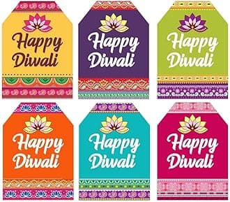 SVM CRAFT® Happy Diwali Tags- Diwali Gift Tags- Ethnic Design Happy Diwali Gift Tags 4 -Multicolored Gift Tags for Gift Packaging, for Return Gift - (Pack of 100)