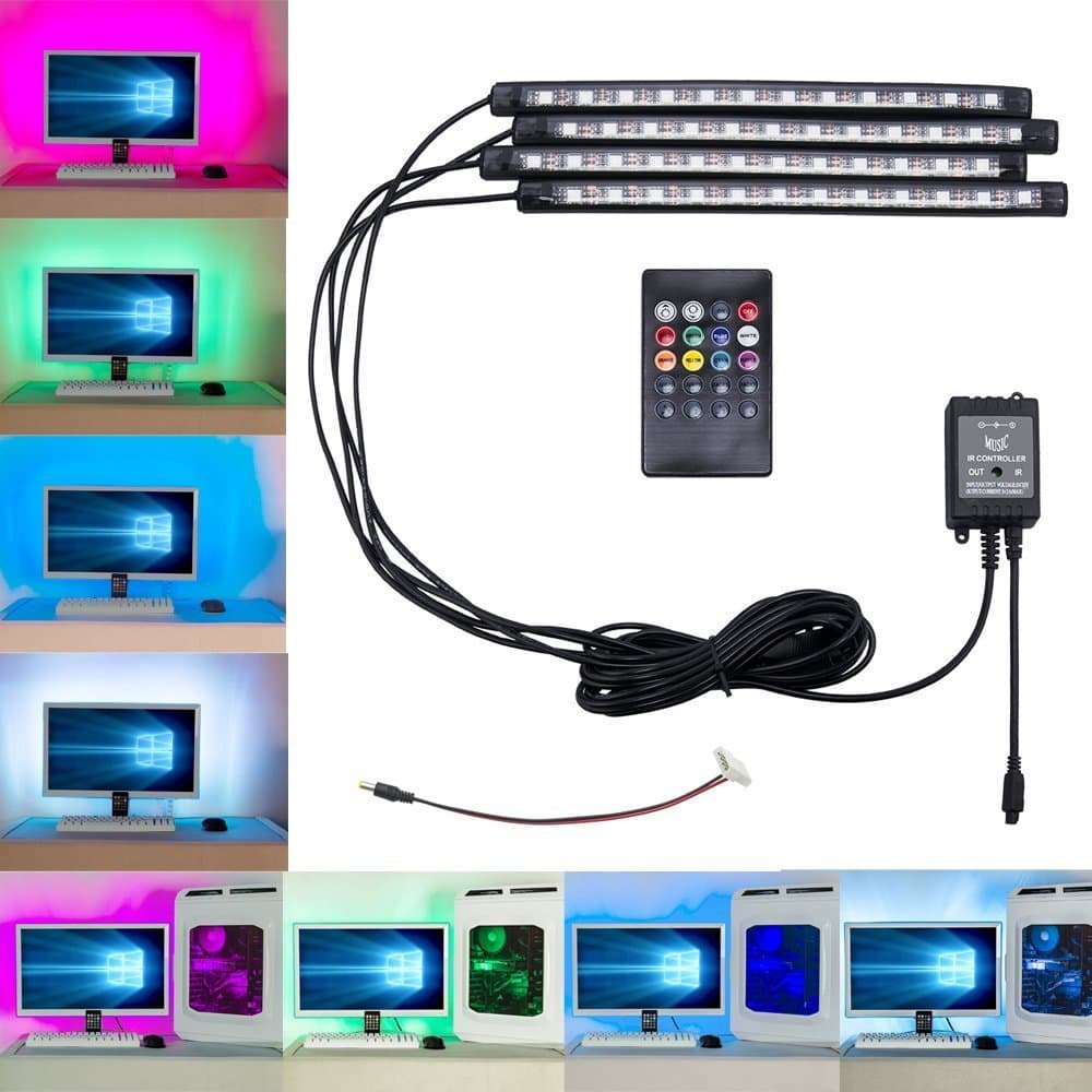 Rayhoo Full Kit Computer RGB 4pcs 22cm LED Light with Multi Function RF Remote Controller for Desktop PC Computer Mid Tower Case