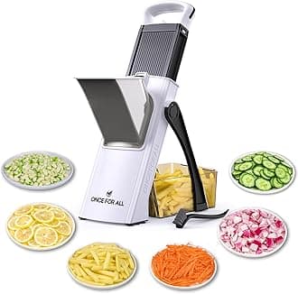 ONCE FOR ALL Mandoline Vegetable Slicer, Manual Kitchen Veg Chopper Stainless Steel Blade for Julienne, Cubes, Fried Potato Carrot, Cucumber (Balck/White)