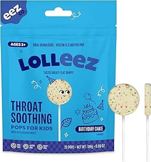 Lolleez Lollipops for Kids Sore Throat Relief, Birthday Cake Perfect for Soothing A Sore Throat While Tasting Great, Birthday Cake, 28 Count