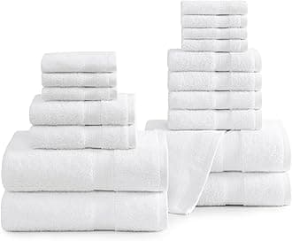 LANE LINEN Cotton Bath Towel Set 18 Piece - Super Soft, Absorbent & Quick Dry - 4 Bath, 8 Washcloths, 6 Hand Towels for Bathroom - Hotel Quality Turkish Towels, Ideal for Spa, Gym & Travel - White