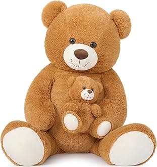 TezituorGiant Teddy Bear Stuffed Animal, 51 Inch Large Mommy Bear Plush with Baby, Big Stuffed Bear for Kids, Girlfriend on Valentine, Christmas, Baby Shower, Birthday, Brown