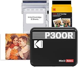 Mini 3 Retro 3x3'' Portable Photo Printer, 38 Sheets, Bluetooth Smartphone Printer for iPhone & Android, Instant Color Prints, 4PASS Dye Sublimation, Black