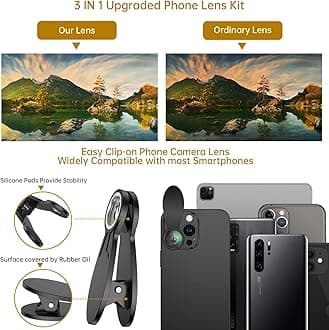Phone Camera Lens 3 in 1 Kit, COSULAN Phone Lens Kit - 235° Fisheye Lens + 25X Macro Lens + 0.62X Wide Angle Lens, Clip on Cell Phone Lens Camera Compatible with iPhone Samsung Android Smartphones