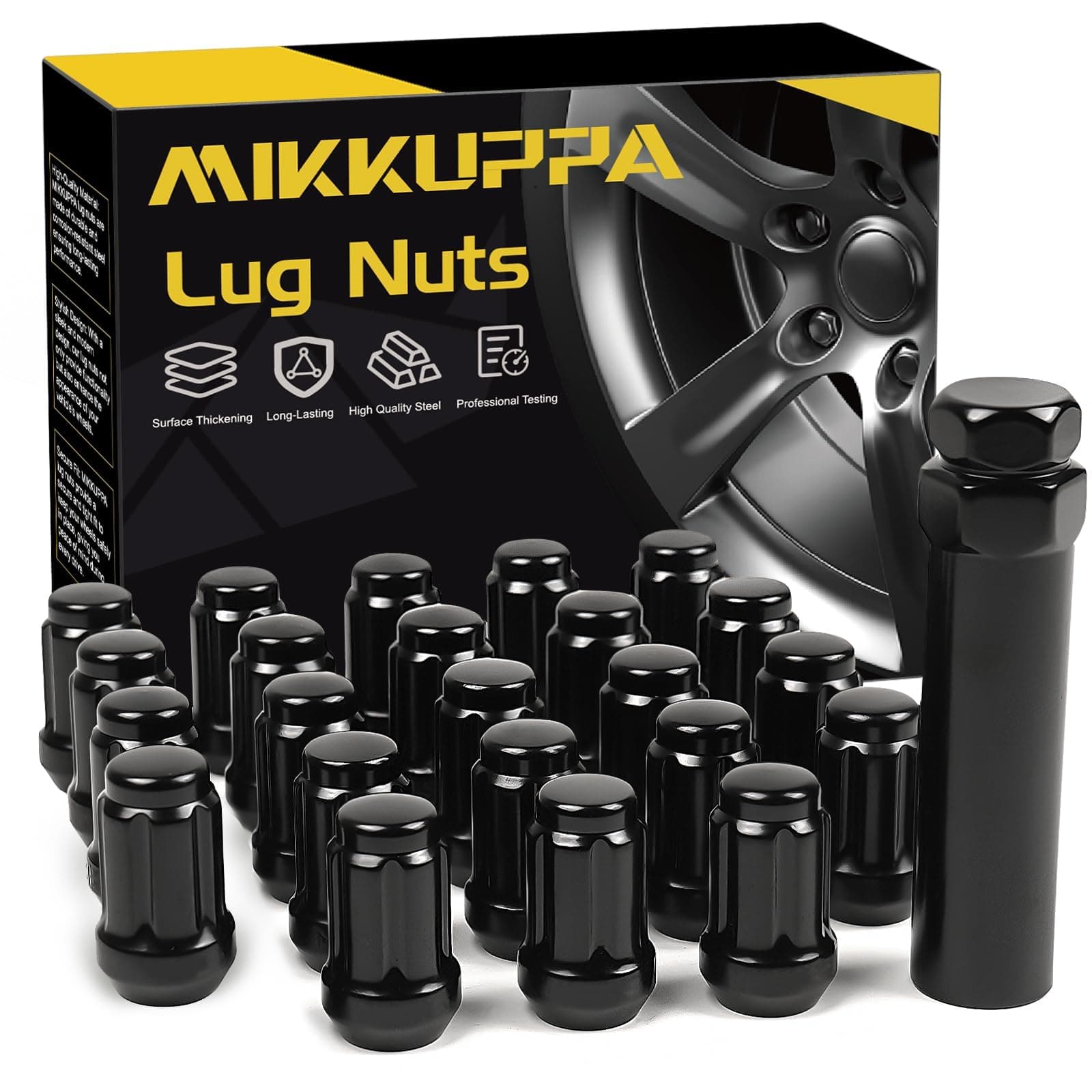 MIKKUPPA 23pcs 1/2"-20 Lug Nuts Replacement for 1987-2018 Jeep Wrangler JK, 2002-2012 Liberty, 1993-2010 Grand Cherokee Aftermarket Wheel - Black Closed End Tire Lug Nuts with Socket Key