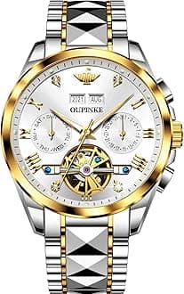 OLEVSMen's Casual Fashion Waterproof Gold Stainless Steel Band Quartz Gold Watches Gifts for Men