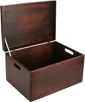 Creative Deco XXL Large Brown Wooden Storage Box | 40 x 30 x 24 cm (+/-1 cm) | with Hinged Lid & Handles | Gift Box for Christmas Xmas Storage | Wood Keepsake Memory