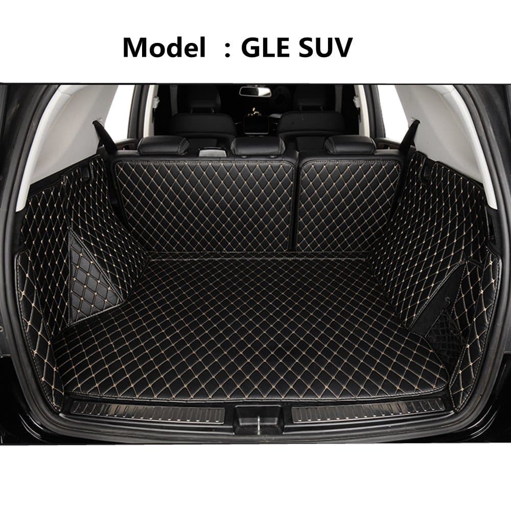 Cool car Custom fit Cargo Mat boot liner Waterproof full covered cargo liners Leather Boots Liner Pet Mats for Mercedes Benz GLC Class GLC 200 260 300 (Black with Beige line)