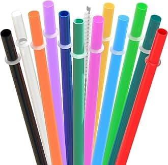 Dakoufish 12 Piece 11 Inch Reusable Plastic Thick Drinking Straws BPA Free Mason Jar Straws Plain Color (11inch,12color)
