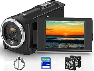 Video Camera Camcorder, QHD 2.7K Camcorder 50MP 16X Digital Video Camera for YouTube, 2.8'' 270 Degree Rotation Screen Video Recorder Vlogging Camera with 32GB Card and Two Batteries