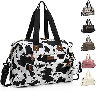 Diaper Tote - Baby Bag with Pacifier Case, Shoulder Straps, Stroller Clips, Waterproof Large Mommy Maternity Travel Bag for Mom and Dad, Cow Print