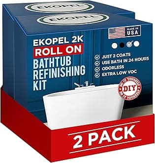 Ekopel 2K Roll On Bathtub Refinishing Kit - Odorless Durable Paint - Easy 2-Coat Application, Renew Your Surround - Made in USA, Grey Gloss Finish for Bathtub & Surround Size Kit