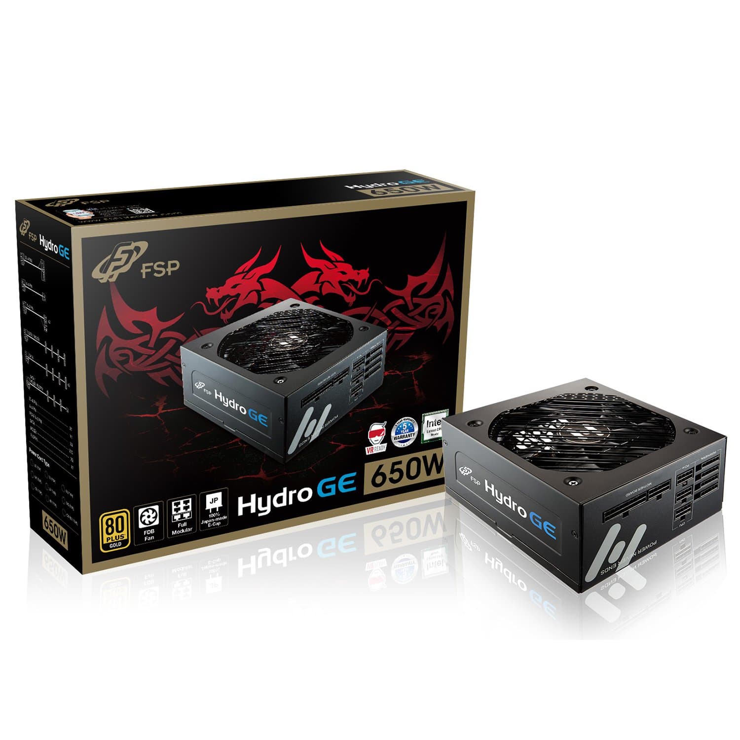 FSPHydro GE 650W Power Supply, 80 Plus Gold, Full Modular (HGE650)