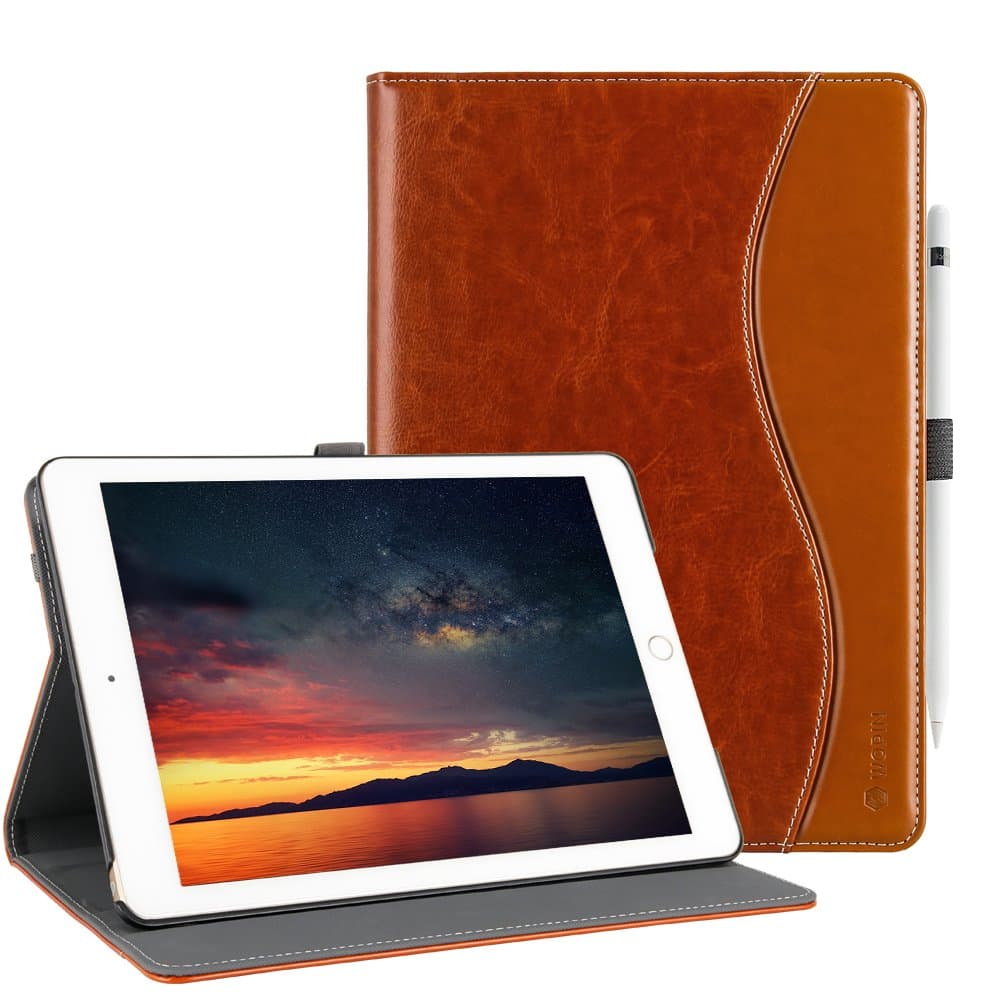 New 6th Generation iPad Case Leather Smart 5th Generation iPad Case Folio Cover Anti-Slip Stripe Card Holder Pocket Smart Auto Wake and Sleep for New iPad 9.7 inch 6th/5th Generation Elegant Brown