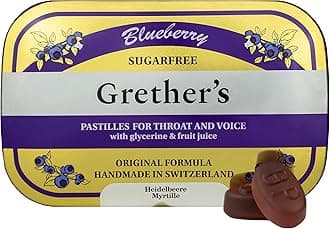GRETHER'S Sugarfree Blueberry Pastilles – Premium Swiss Throat Lozenges for Dry Mouth & Throat Comfort – Intense Fruit Flavor – Gluten & Lactose Free – Gift for Singers – 3.75 oz