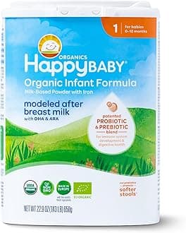 Happy Baby Organics Stage 1 Infant Formula, 0 12 Months, Milk Based Organic Baby Formula Powder with Iron, Probiotics & Prebiotics for Immune & Digestive Support, 22.9 Ounce (Pack of 1)