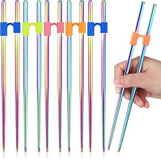 Tessco for you 5 Pairs Training Chopstick Helpers Reusable Chopsticks for Beginner Non Slippery Replaceable Practice Heat Resistant Holder with Clip for Trainer(Stainless Steel,Colorful)