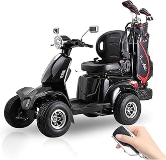 Mobility Scooter for Adult, Heavy Duty Electric Golf Cart 4 Wheel Powered Mobility Scooters for Seniors Powerful Battery with Rear Lockbox & Golf Cart Rack Adjustable Seat (Type 1 Golf Cart/Black)