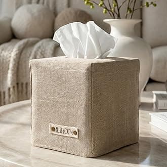 Stylish Tissue Box Cover - This Beige Linen Holder Instantly Covers Your Square Tissue Boxes - The Perfect Cube Cover for Your Bathroom and Home