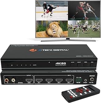4x1 HDMI Multi-viewer & Seamless Switcher 4K 60Hz | 4 in 1 Out w/ 8 Display Modes, Audio Extract, Aspect Ratio Change, OSD, PiP, PBP, Quad Viewing [JTECH-MV41A]