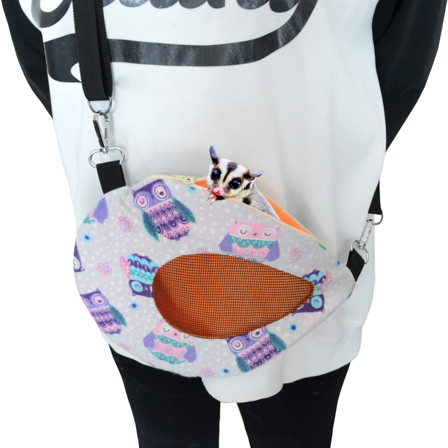 Sugar Glider Bonding Pouch Carrier Bag with Mesh Window Adjustable Strap for Ferret Rat Small Pets