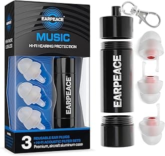 EarPeace Concert Ear Plugs - Reusable High Fidelity Earplugs - Hearing Protection for Music Festivals, DJs, Musicians, Motorcycles, Raves, Work & Airplane Noise Reduction - Standard, Black Case