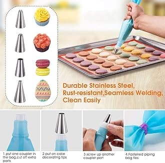 Macaroon Baking Kit Silicone Mat - Macaroon Baking Set Silicone Baking Mat 1 Quarter Sheet and 2 Half Sheet Macaron Baking Mat,Macaron Mat Baking Sheet,2 Piping Pastry Bag with Bag Tie,6 Piping Tips