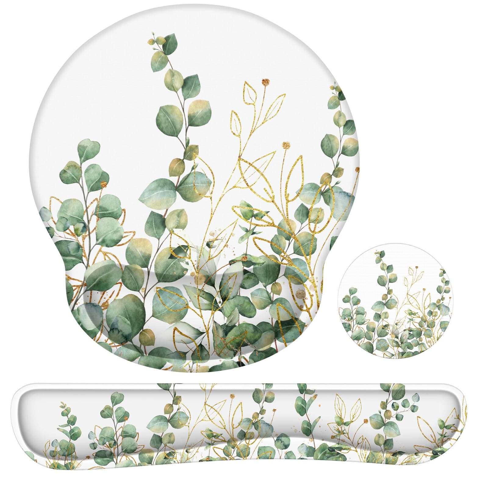 HAOCOO Mouse Pad Wrist Support Set, Ergonomic Mouse Pad with Non-Slip Base for Computer Home Office Decor, Easy Typing & Pain Relief Mouse Mat with Wrist Support, Eucalyptus