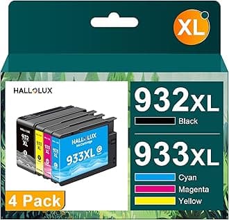 HALLOLUX 932XL 933XL Ink Cartridges Compatible for HP 932 933 Ink for HP Officejet 6100 6600 6700 7110 7510 7610 7612 Multifunction Inkjet printer (Black Cyan Magenta Yellow, 4 Pack)