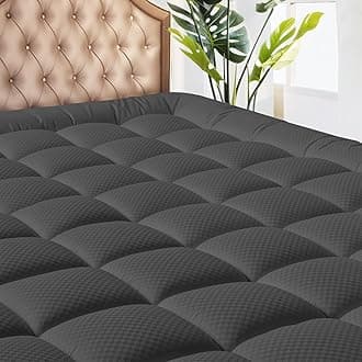 MATBEBY California King Mattress Pad - Cooling Breathable Mattress Topper, Quilted Fitted Mattress Protector, Pillow Top Mattress Cover with 8-21" Deep Pocket, Machine Washable, Dark Grey, Cal King