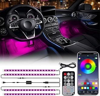 RGB LED Car Interior Bluetooth USB Light Strip, w/Wireless Remote and APP Control,4 PCS Under Dash Footwell Ambient Lights Kits, DIY Music Mode Universal for Vehicle Internal, SUV, Trucks