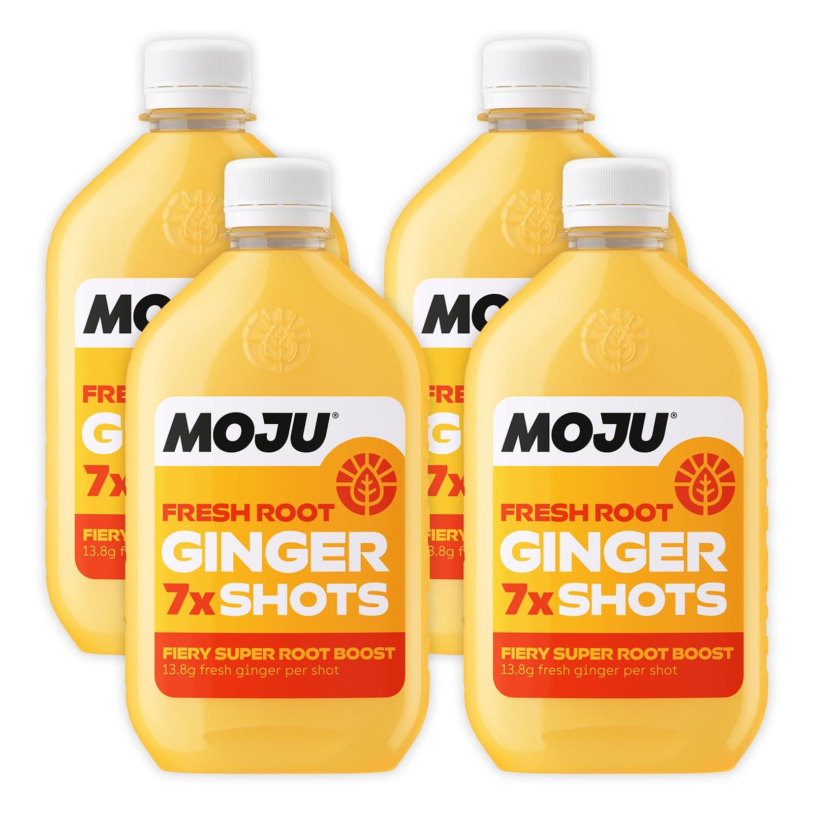 MOJU Ginger Dosing Bottles (4 x 420ml Pack, 28 Shots Total) Immune Support, Natural Ingredients, No Added Sugars or Sweeteners, Vegan, Ginger Shot
