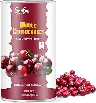 Freeze Dried Cranberries, 2.64OZ/75G Whole Frozen Cranberries, Freeze Dried Fruit, Camping Food & He-althy Fruit Snacks, 100% Natural, No Sugar Added,