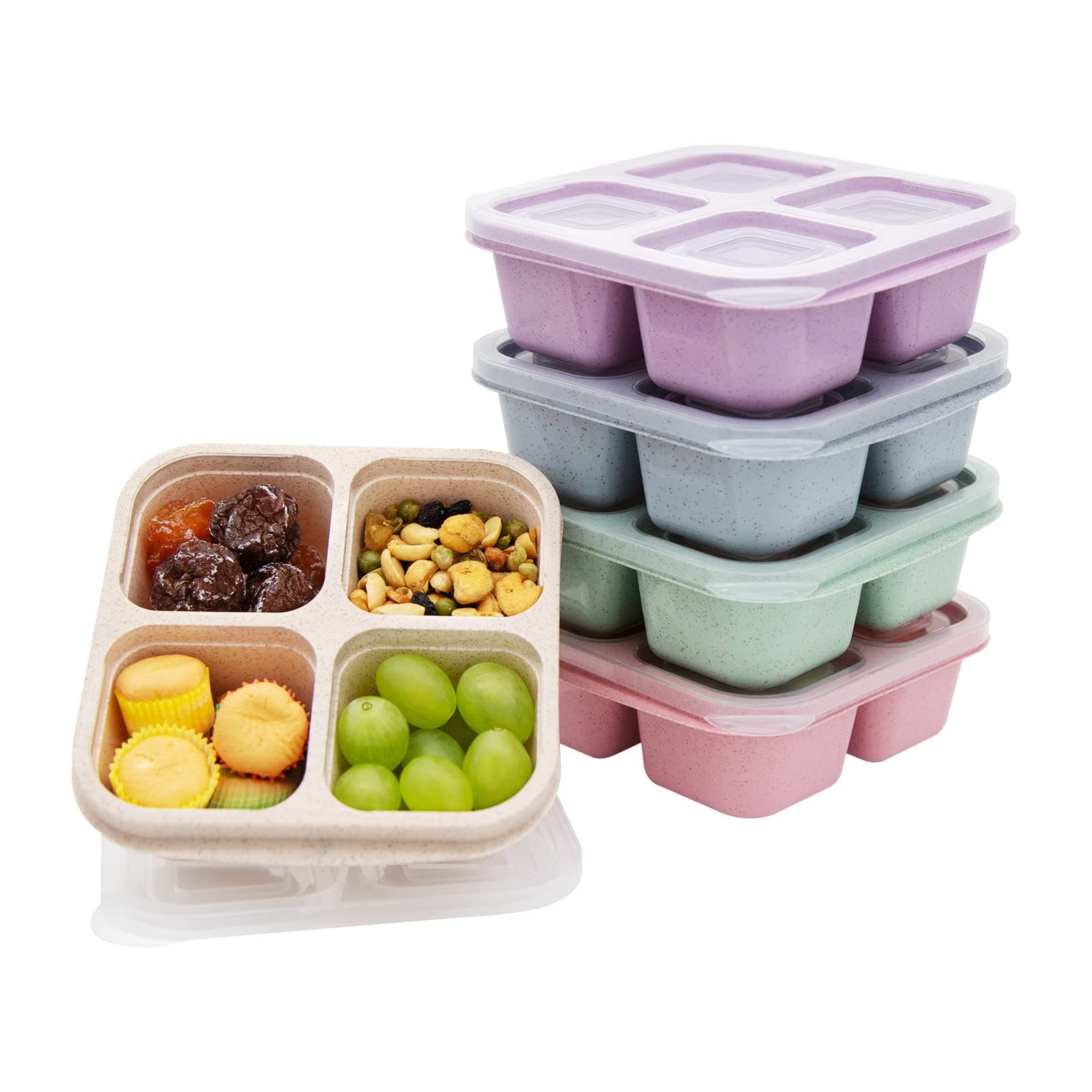 5 Pack Bento Lunch Box,4 Compartment Snack Containers,Divided Snack Box,Meal Prep Lunch Containers FOR Kids/Toddle/Adults,Food Storage Containers for School, Work and Travel