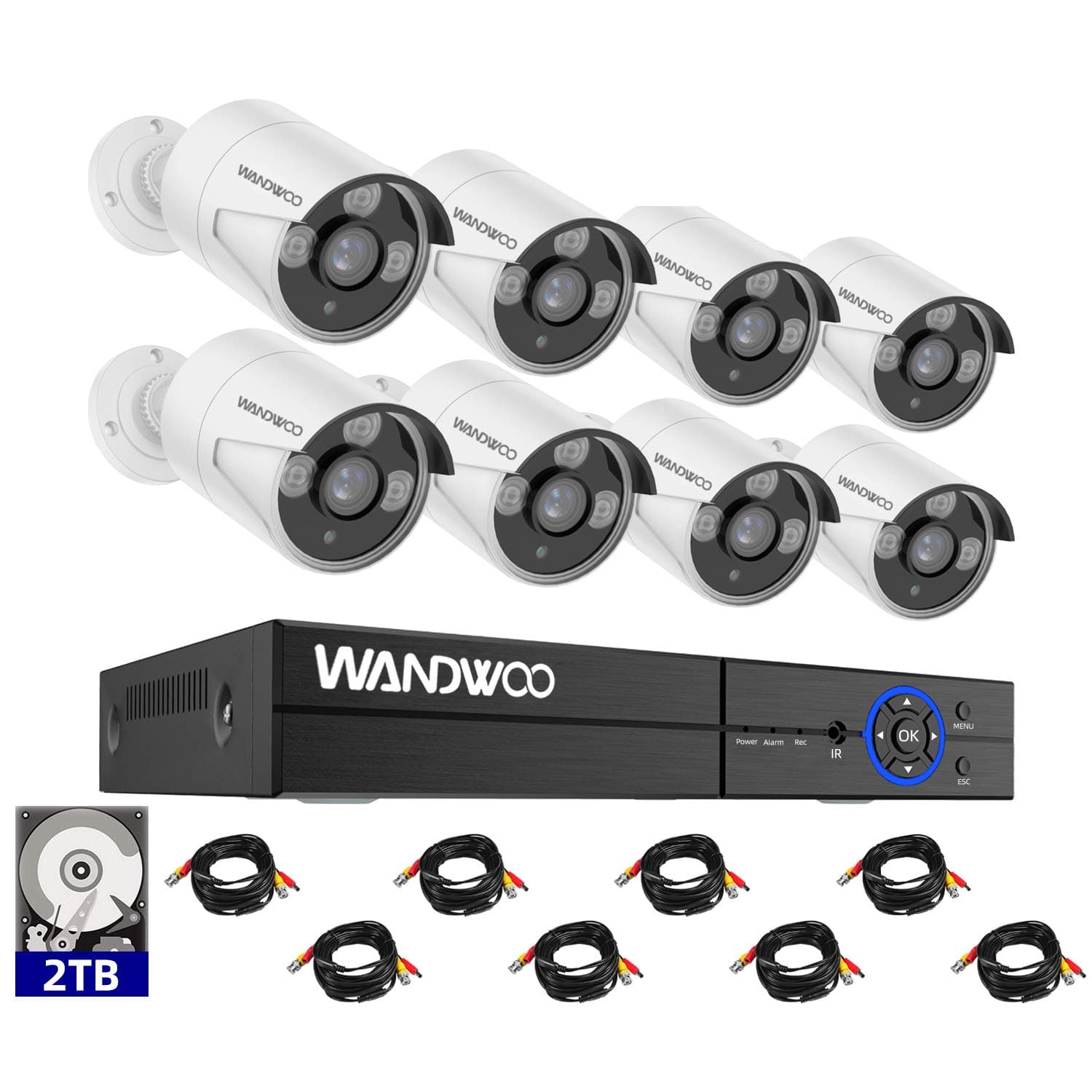 Home Security Camera System,Wandwoo 5MP Security Camera System,8-Channel Ultra HD 4K Output Video DVR Recorder,8×5.0MP (2560 X 1944) Security Cameras,2TB Hard Drive for 24/7 Recording