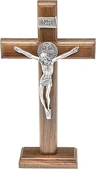 Intercession Wall and Table Wood Cross Crucifix (10 inches - Antique Silver)