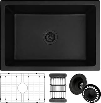 MONSINTA Undermount Kitchen Sink, 27 Inch Matte Black Granite Composite Sink, Single Bowl Kitchen Sink, Small Kitchen Sink With Accessories, Granite Kitchen Sink, Black Sink Kitchen