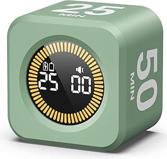 KADAMS Pomodoro Cube Timer Productivity Visual Timer - 5/10/25/50 Min Rotating Countdown (1, Green)